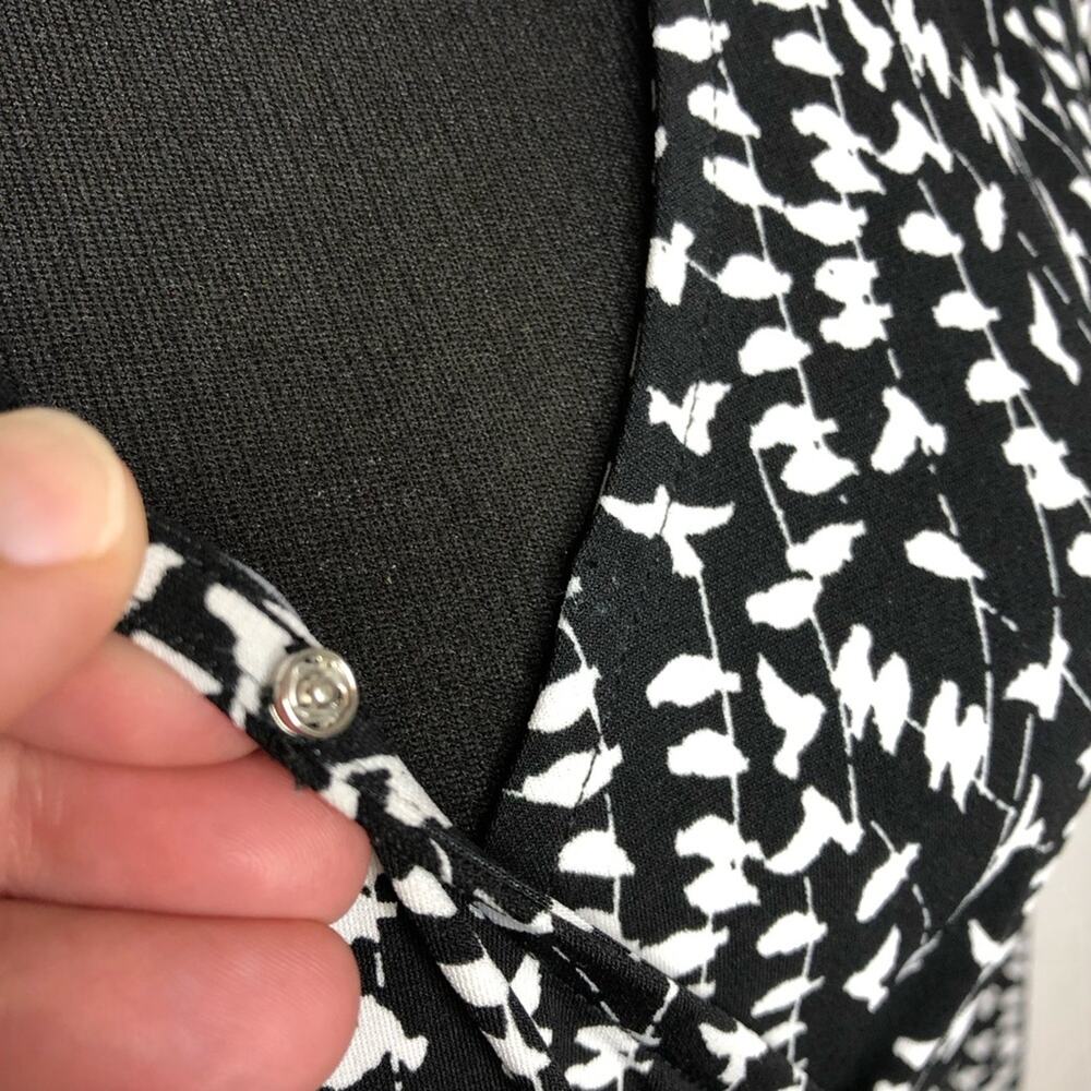 Brooks Brothers black white bird print faux wrap midi dress size Small - Picture 7 of 16